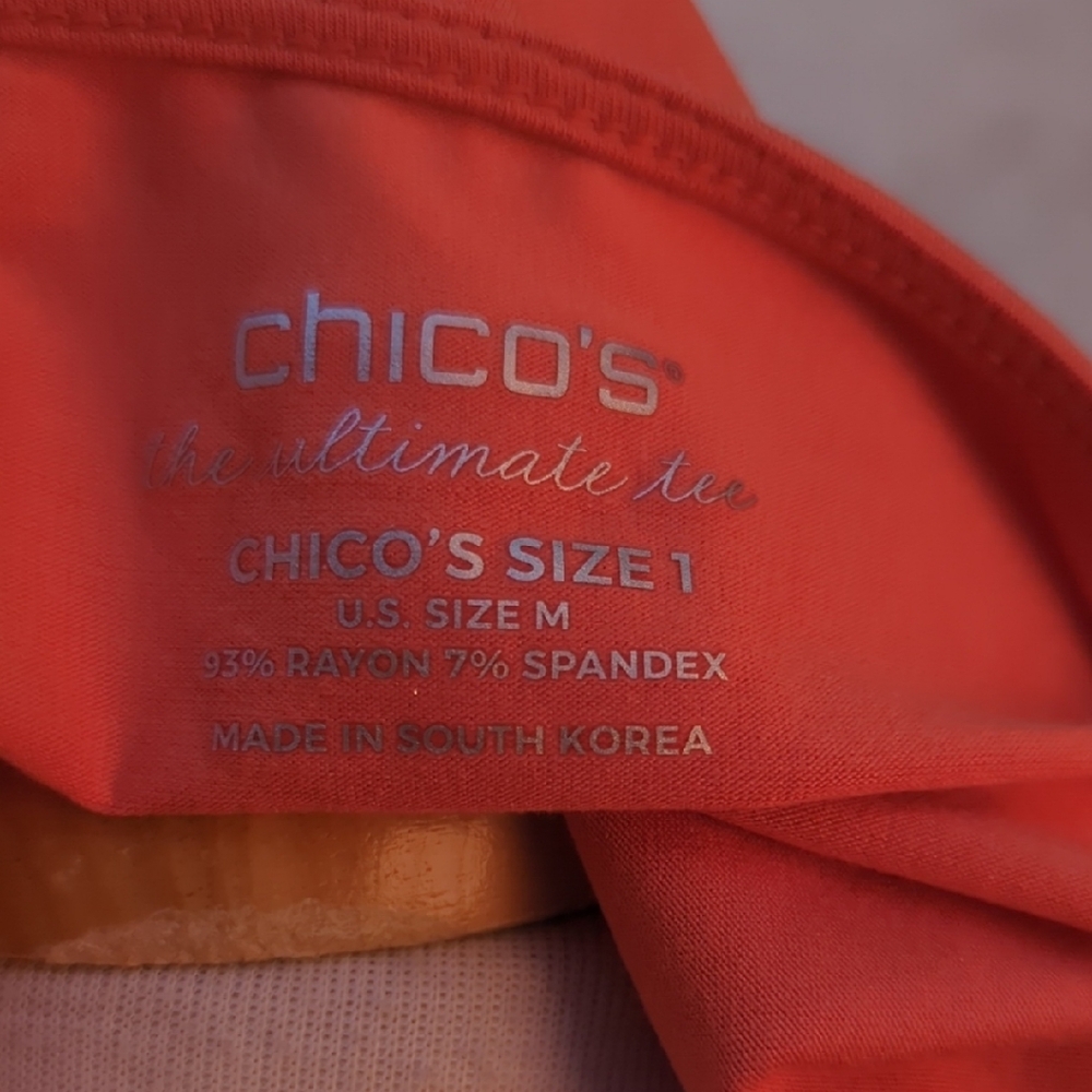 Chico's Coral V-Neck Long Sleeve Top - Picture 2 of 4